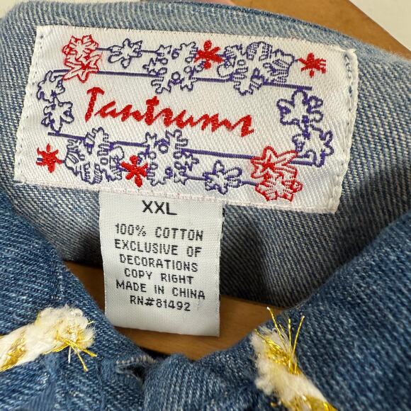 Tantrums Women Mixed Media Denim Jacket Sz XXL Western Santa Rodeo Boots Cactus - Picture 5 of 6